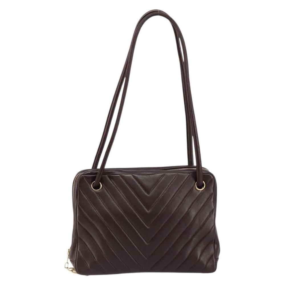 Chanel Lambskin V Stitch Shoulder Bag Brown